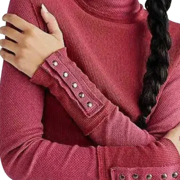 NEW Free People Jojo Mock Neck Long Sleeve Top Off Beat Wine Red Womens Size M - Picture 10 of 15